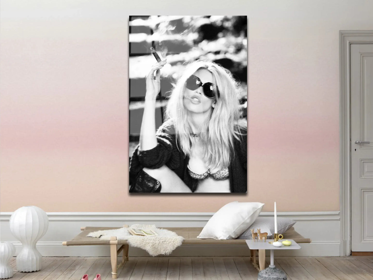 Woman with Cigarette Glass Canvas, Claudia Schiffer with Cigarette Wall Décor, Tempered Glass wall art, Woman wall Décor