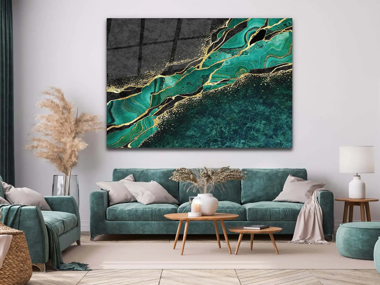 Abstract Green Tempered Glass Printing Wall Art