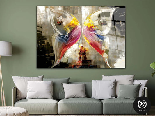 Woman Butterfly Wall Art, Extra Large Glass Wall Art Gifts for Him