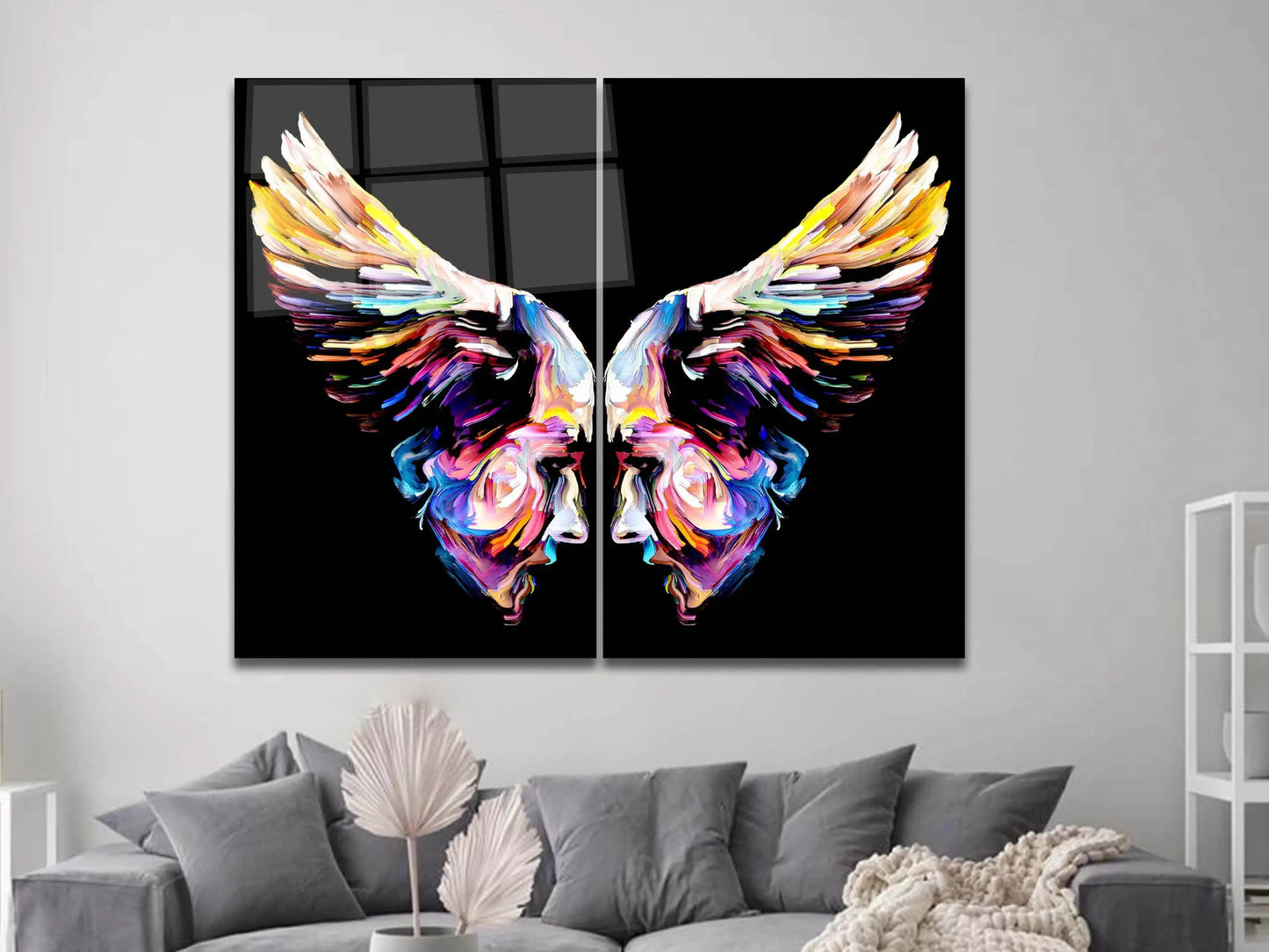 Wing Shaped Two Face Tempered Glass Wall Art, Modern Art