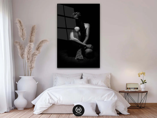 Black and White Woman Wall Art, Canvas, Woman Drawing Glass Canvas, Home Décor, House Warming Gift