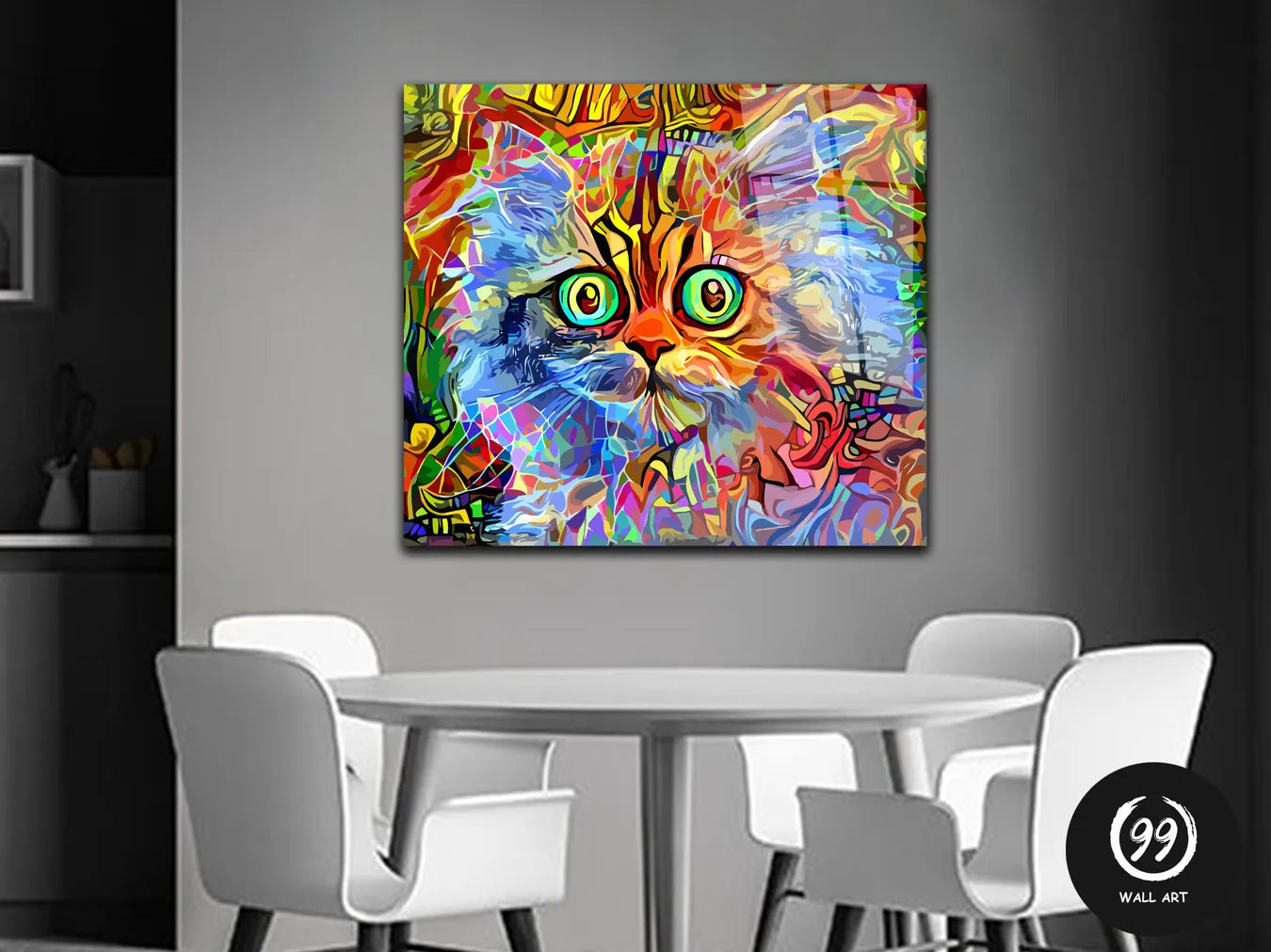 Abstract Cat Pet Painting Glass Wall Art, Abstract Cat