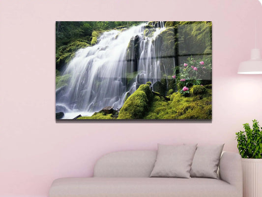 Waterfall Wall art, Forest In The Waterfall, Glass Wall Art, Canvas Wall Art, Tempered Glass Wall Decor