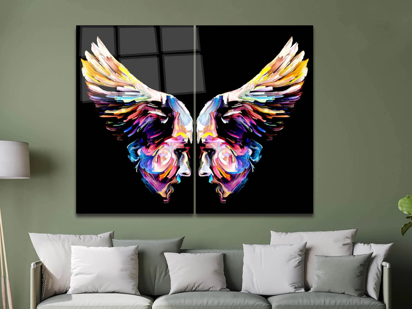 Wing Shaped Two Face Tempered Glass Wall Art, Modern Art