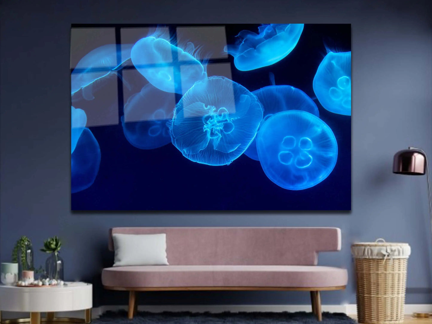White Jellyfish Canvas Painting, Serene Sea Art