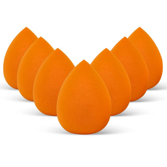 VXZOHOW Makeup Sponges - Latex-Free, High-Definition Foundation Blending Beauty Sponge for All Skin Types, Flawless Application of Liquid, Cream, and Powder Makeup (Dry & Wet Use, 7 Pcs, Orange)