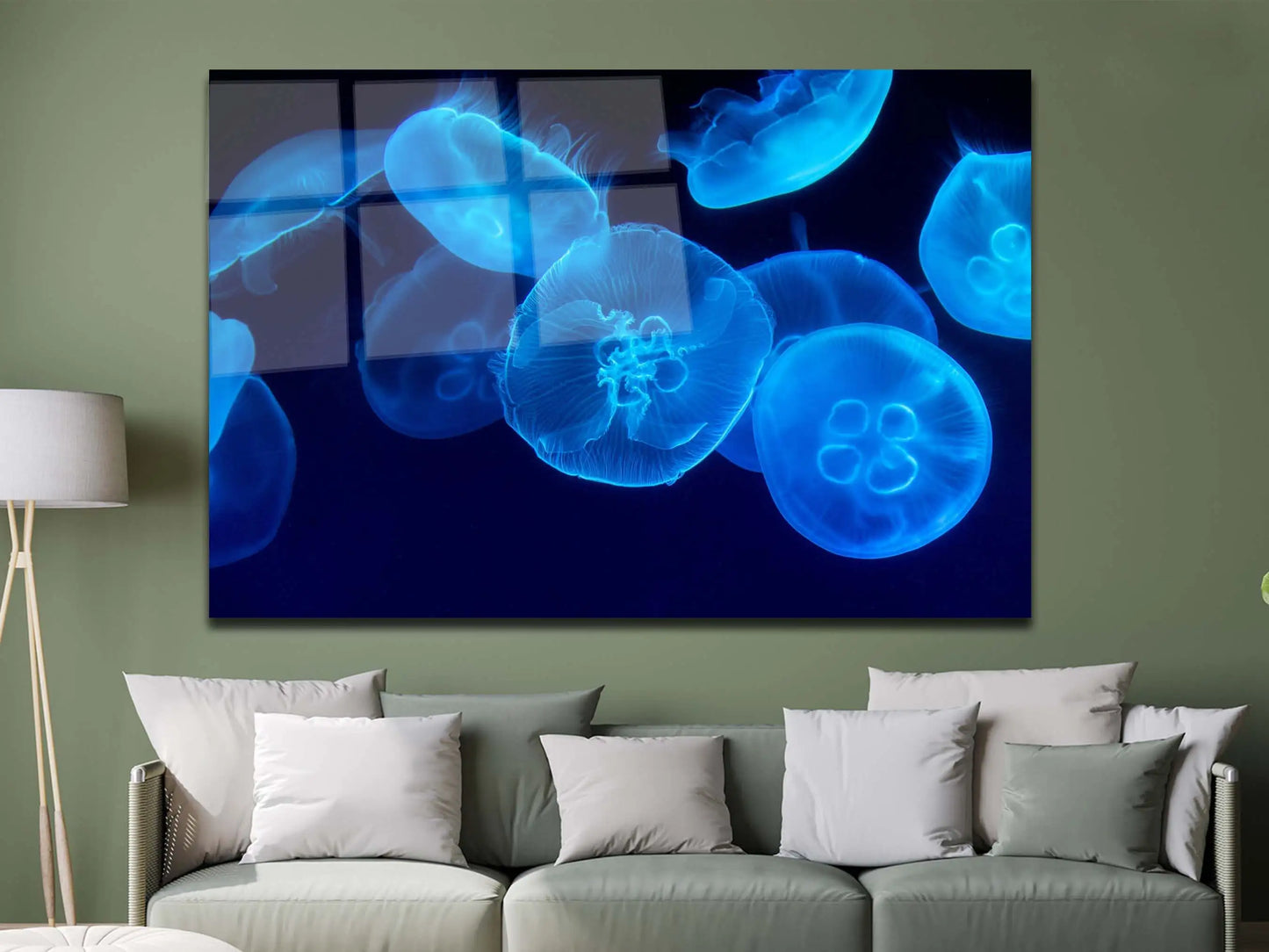White Jellyfish Canvas Painting, Serene Sea Art