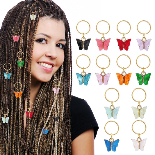 Bolinailo 12PCS Hair Jewelry for Braids,Natural Crystal Stone Loc Dreadlock Accessories Colorful Gems Butterflies Hair Charms Gold Hair Spirals Cuffs Rings for Women Girls