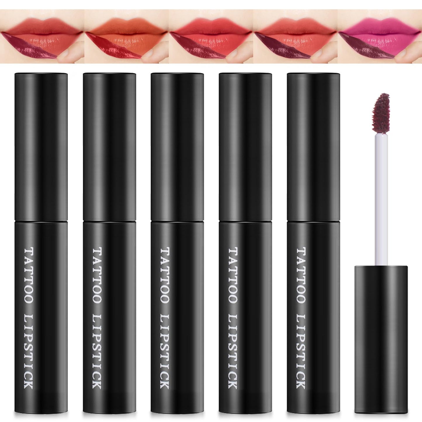 5 Colors Natural Tattoo Magic Color Peel Off Lip Stain, Wonder Blading Peel and Reveal Lip Stain Kit, Lip Stain Long Lasting Waterproof Peel Off, Vibrant Colors, Transfer Proof, Lip Stain Peel Off