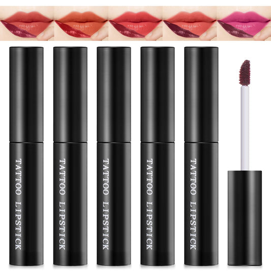 5 Colors Natural Tattoo Magic Color Peel Off Lip Stain, Wonder Blading Peel and Reveal Lip Stain Kit, Lip Stain Long Lasting Waterproof Peel Off, Vibrant Colors, Transfer Proof, Lip Stain Peel Off