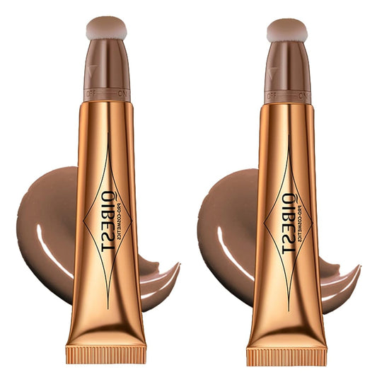 2Pcs Liquid Contour Beauty Wand,Gel Cream Contour Bronzer Stick,Long Lasting Smooth Moisturize Gliding Face Makeup,Matte Finish Face Shades Pencil,With A Sponge Tip,01 Contour Wand