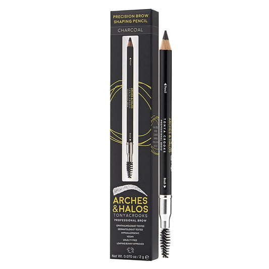 Arches & Halos Precision Brow Shaping Pencil - Dual Ended Wood Pencil - Buildable, Pigmented, Precise Brow Color - Vegan and Cruelty Free Makeup -Charcoal, 0.07 oz