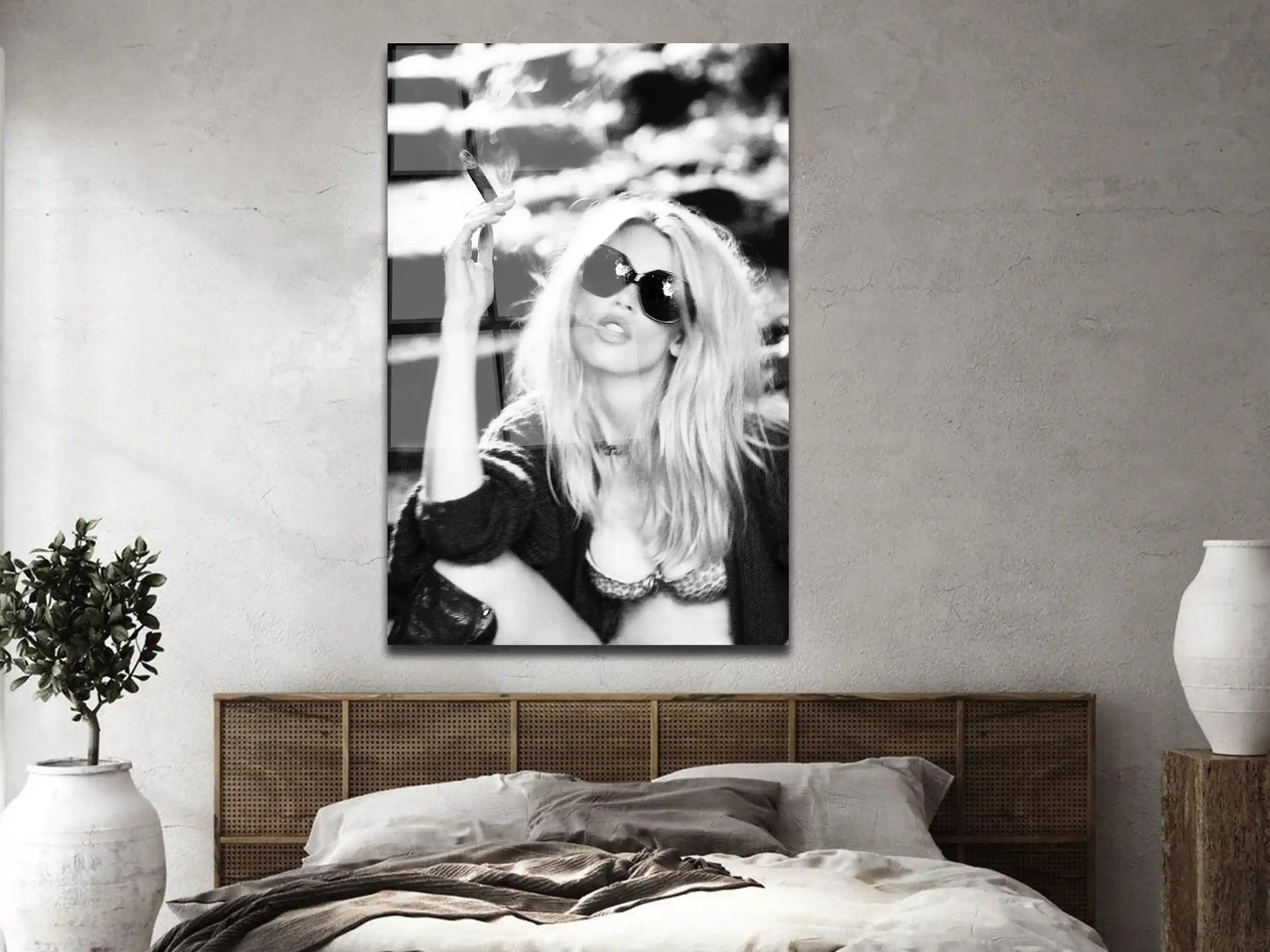 Woman with Cigarette Glass Canvas, Claudia Schiffer with Cigarette Wall Décor, Tempered Glass wall art, Woman wall Décor