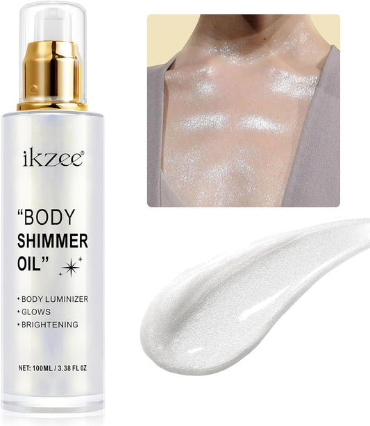 Body Shimmer Oil, Shimmer Body Oil Shimmering Glitter Body Glow Oil Shimmer Body Luminizer Leaves The Skin Glowing Enhances a Golden Tan (Silver)
