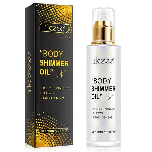 100ML Shimmer Body Oil, Pearl Silver - Body Glitter Oil, Body Glow Shimmer Highlighter Glotion Oil, Highlighter Makeup Illuminator Face and Body - 3.38 FL OZ