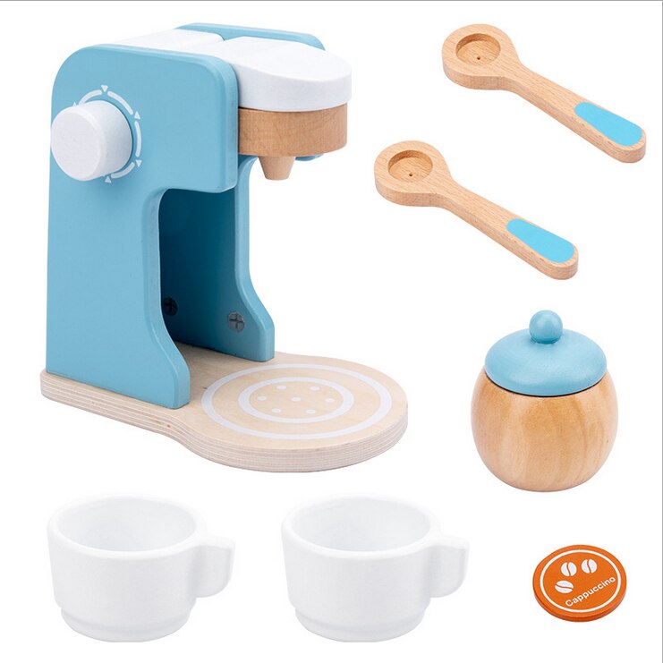 Wooden Pretend Play Set Toaster Bread Maker Coffee Machine Bender Mixer Wood Kitchen Items  Accessories Toy Kids Toys for Girls