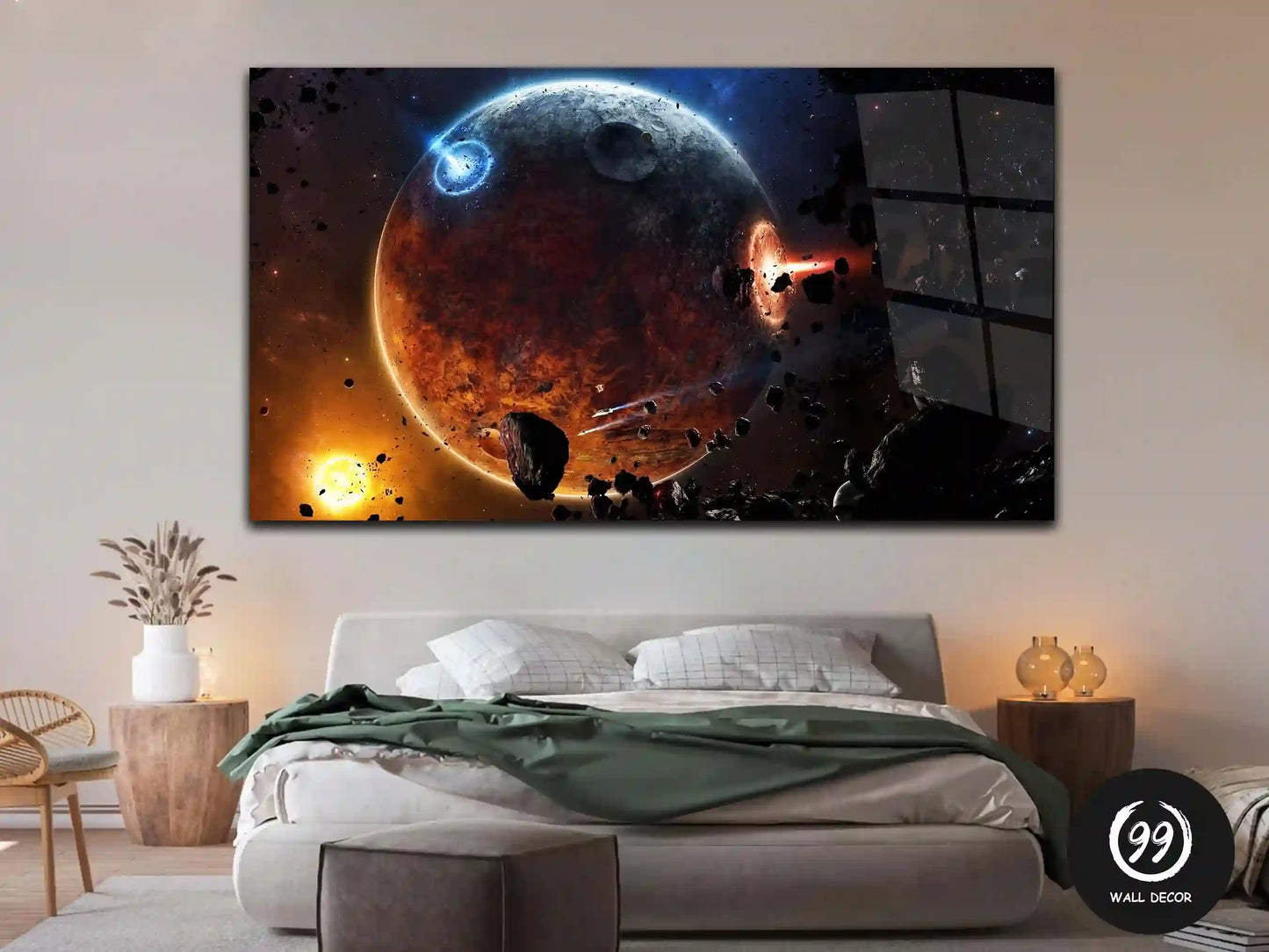 Asteroid Planet Explosion Wall Art, Glass Printing Wall Art