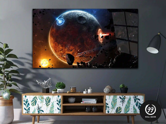 Asteroid Planet Explosion Wall Art, Glass Printing Wall Art