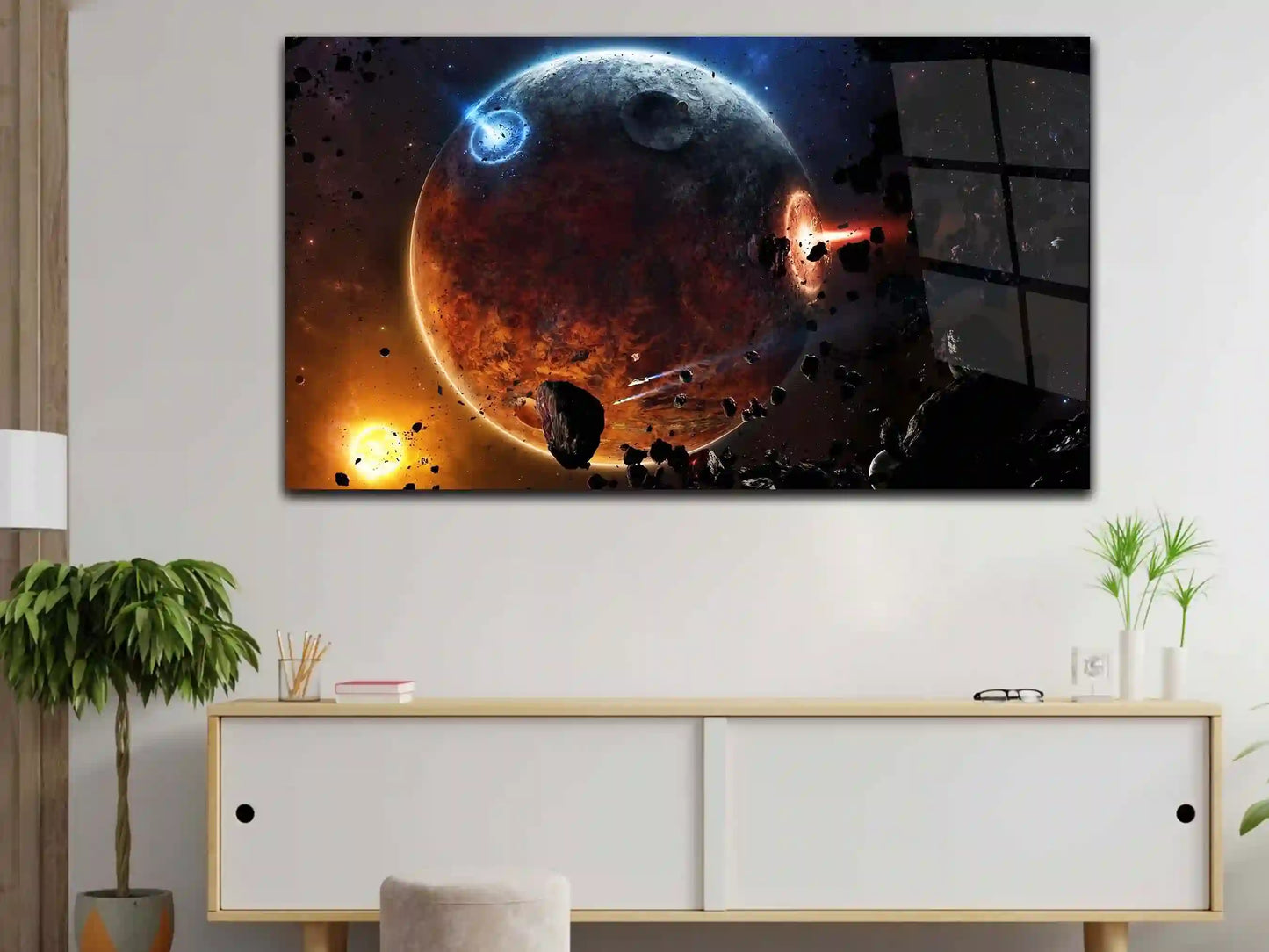 Asteroid Planet Explosion Wall Art, Glass Printing Wall Art