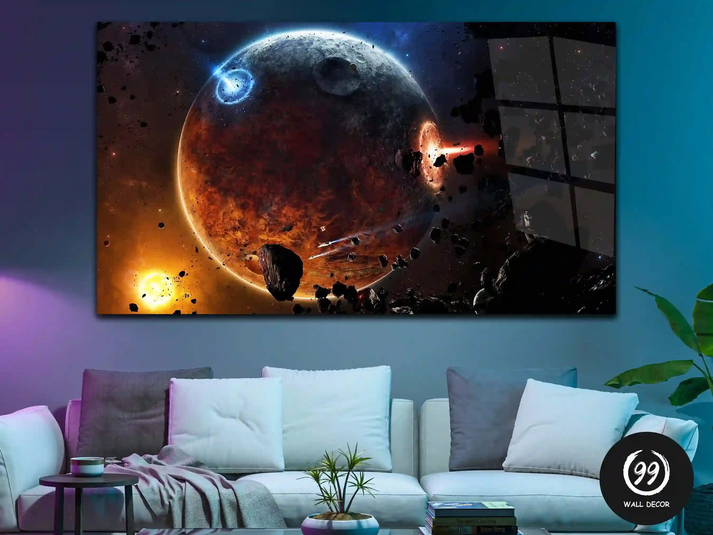 Asteroid Planet Explosion Wall Art, Glass Printing Wall Art