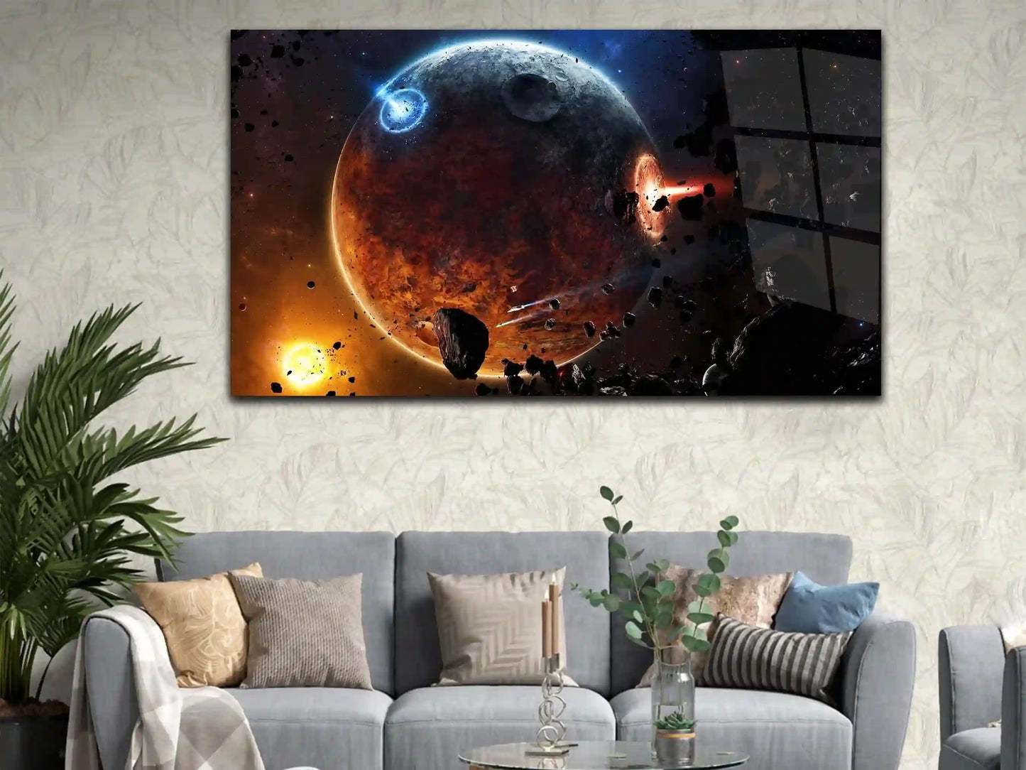 Asteroid Planet Explosion Wall Art, Glass Printing Wall Art
