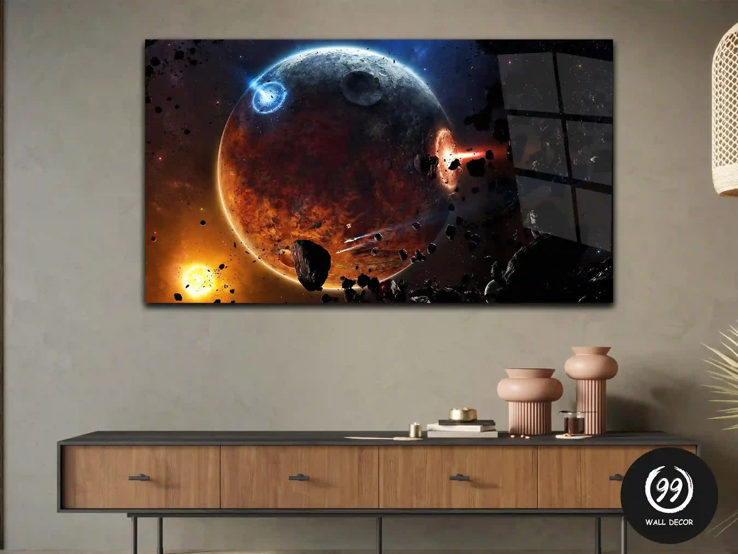 Asteroid Planet Explosion Wall Art, Glass Printing Wall Art