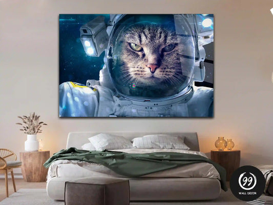 Astronaut Cat in Space Wall Art, Home Decor, Glass Wall Art