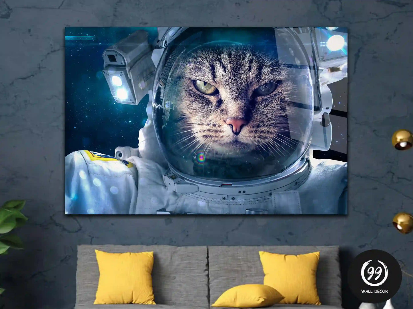 Astronaut Cat in Space Wall Art, Home Decor, Glass Wall Art