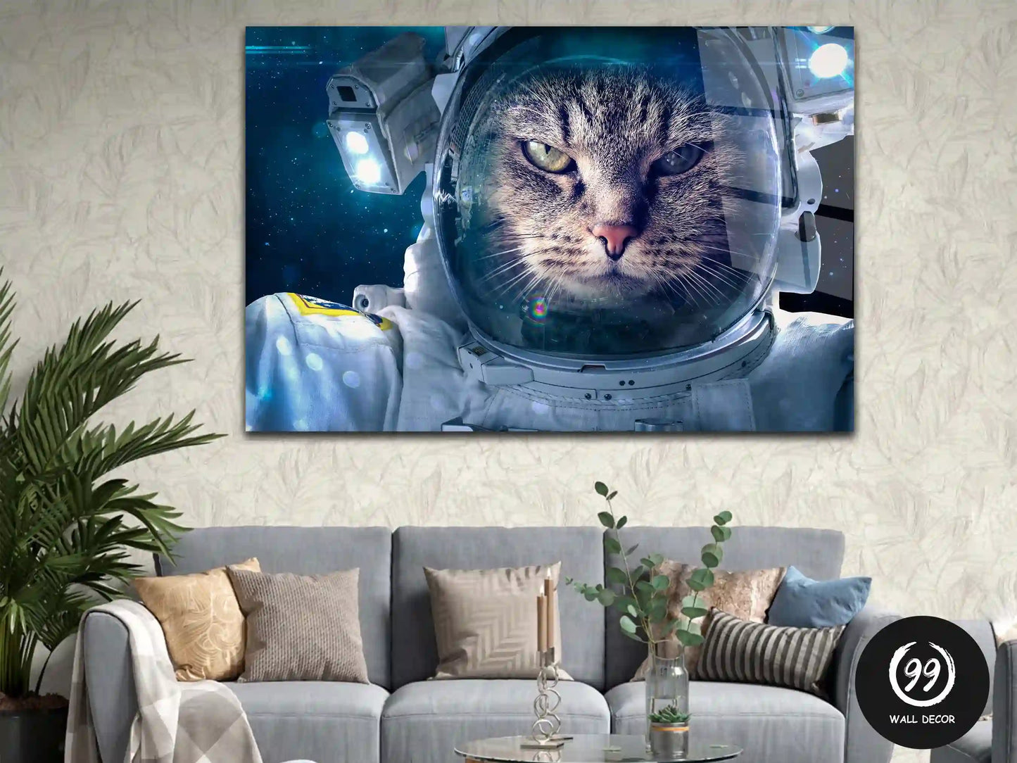 Astronaut Cat in Space Wall Art, Home Decor, Glass Wall Art