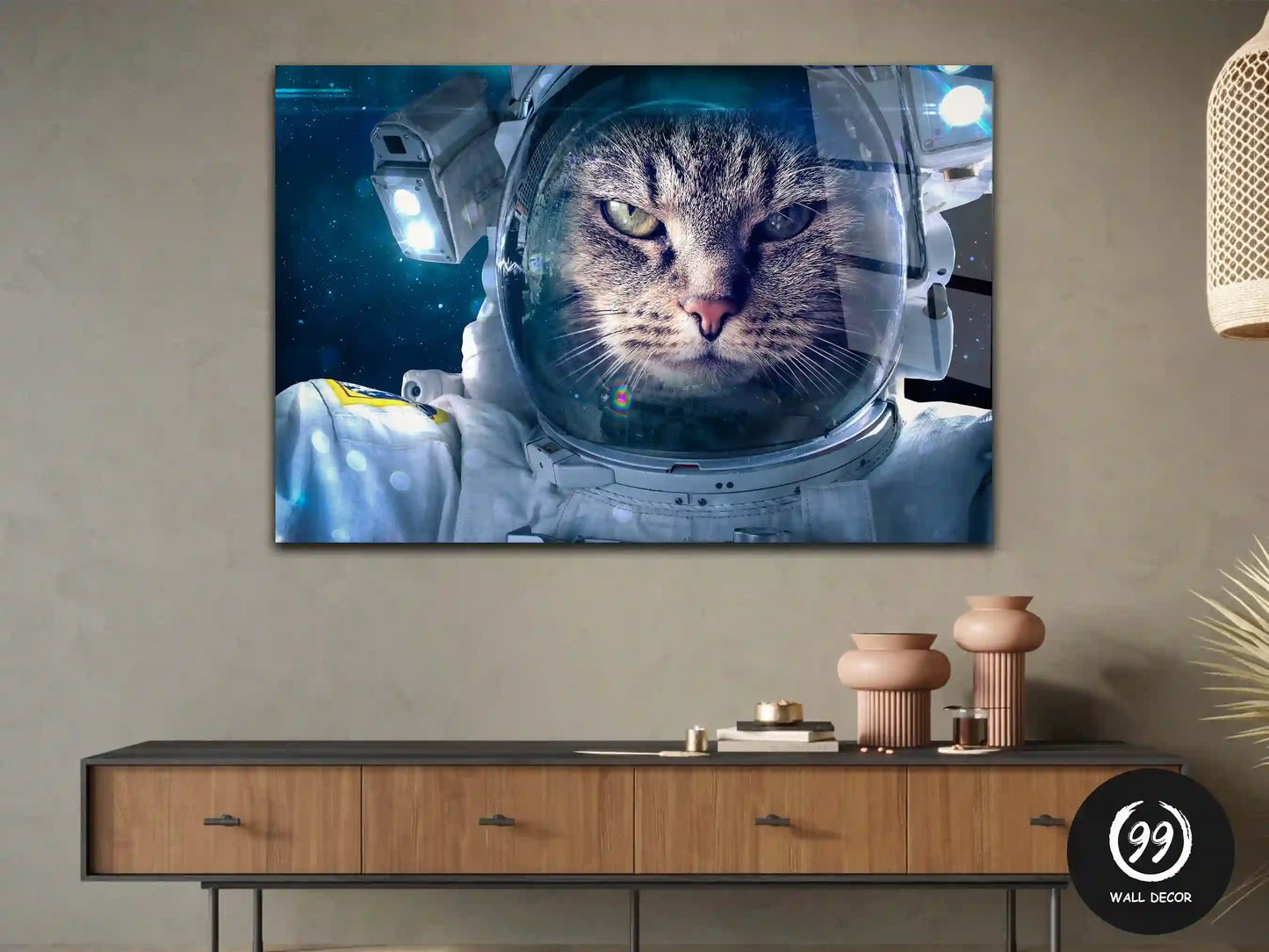 Astronaut Cat in Space Wall Art, Home Decor, Glass Wall Art