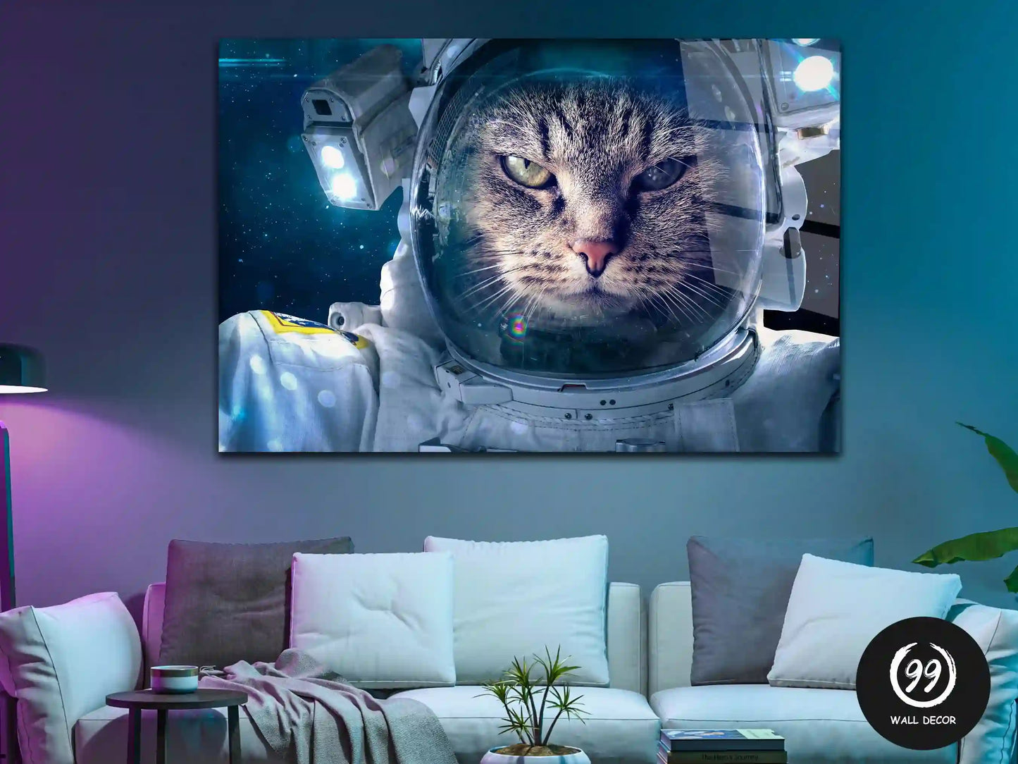 Astronaut Cat in Space Wall Art, Home Decor, Glass Wall Art