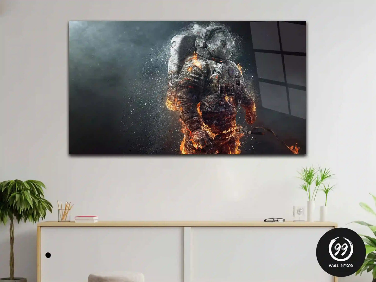 Astronaut On Fire, Wall Art, Glass Print Wall