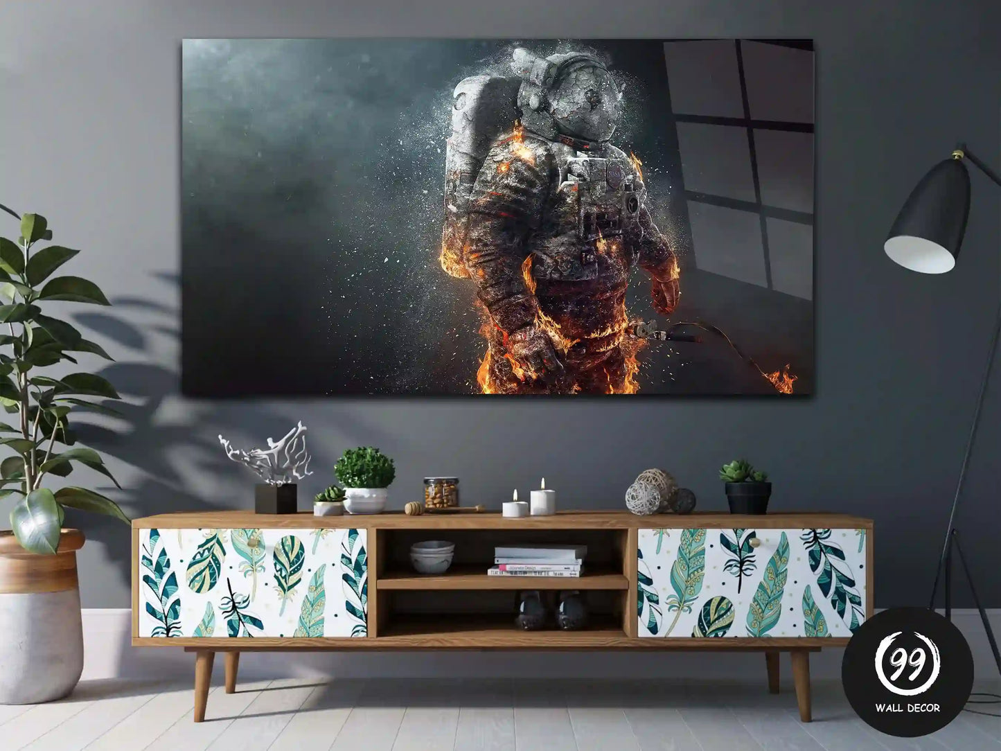 Astronaut On Fire, Wall Art, Glass Print Wall