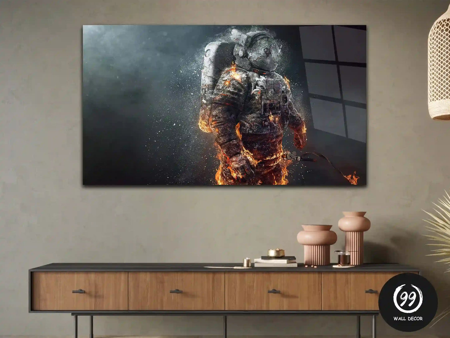 Astronaut On Fire, Wall Art, Glass Print Wall