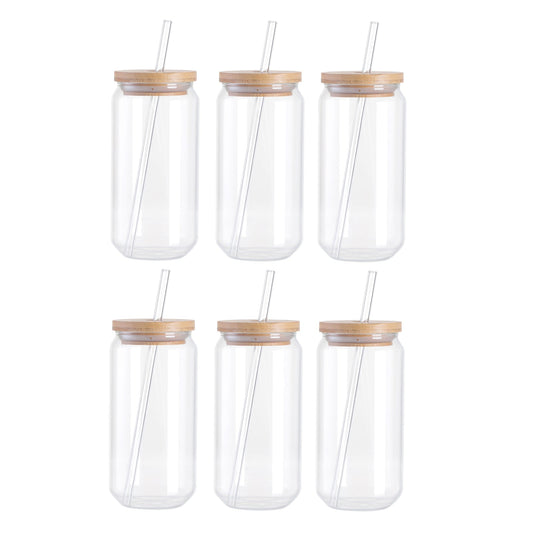 Wholesale Sublimation Glass Beer Can Clear with Bamboo Lid and Glass Straw 18 OZ 48 Pieces