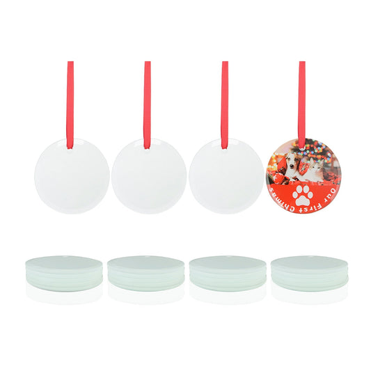 Wholesale Sublimation Glass Ornament Round with Red Ribbon 3 Inch 240 PCS