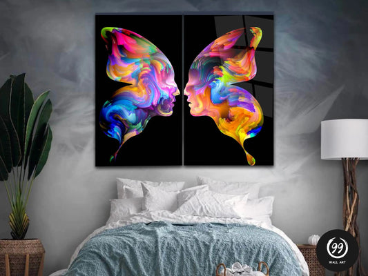 Woman With Butterflies Wall Art, Tempered Glass Wall Art
