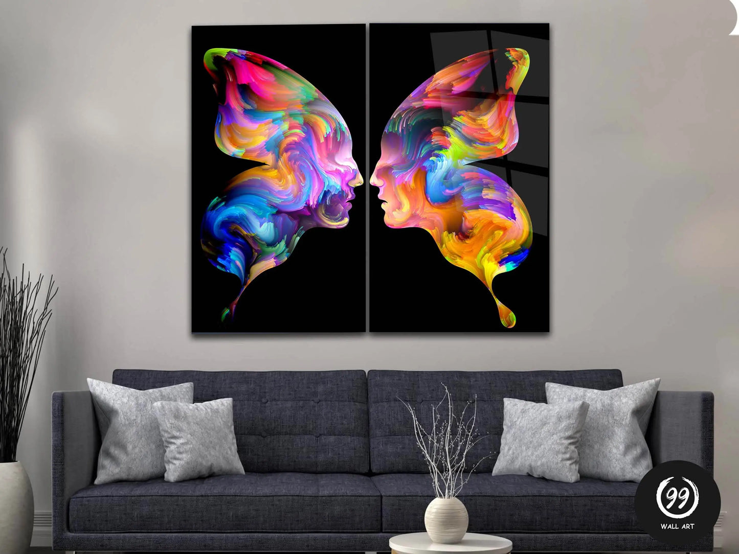 Woman With Butterflies Wall Art, Tempered Glass Wall Art