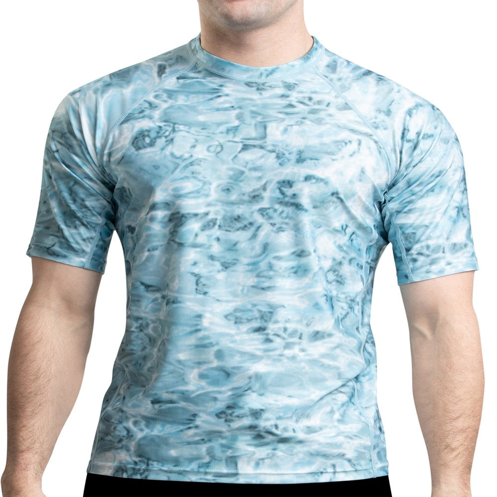 Aqua Design Rash Guard Men: UPF 50+ Short Sleeve Rashguard Swim Shirts for Men: Black Water Size 2X-Large