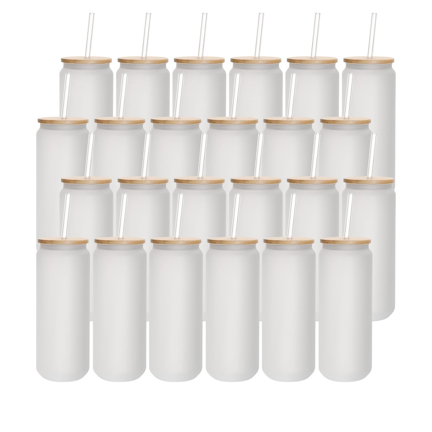 Wholesale Sublimation Glass Can Frosted White With Bamboo Lid And Glass Straw 25 OZ 24 Pieces