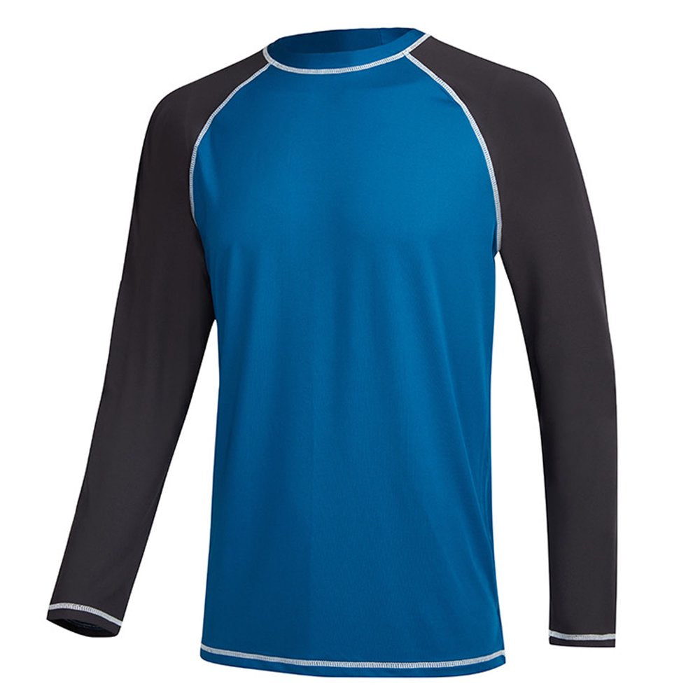 Yukaichen Men'S Long Sleeve Swim Shirts Rashguard UPF 50+ UV Sun Protection Shirt Athletic Workout Running Hiking T-Shirt Swimwear Blue L