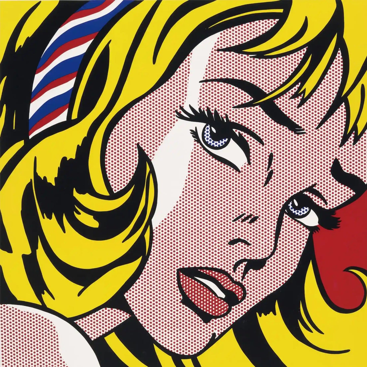 Abstract Colorful Woman Canvas, Girl with Hair Ribbon Wall Décor,  Roy Lichtenstein Print Wall Art, Tempered Glass