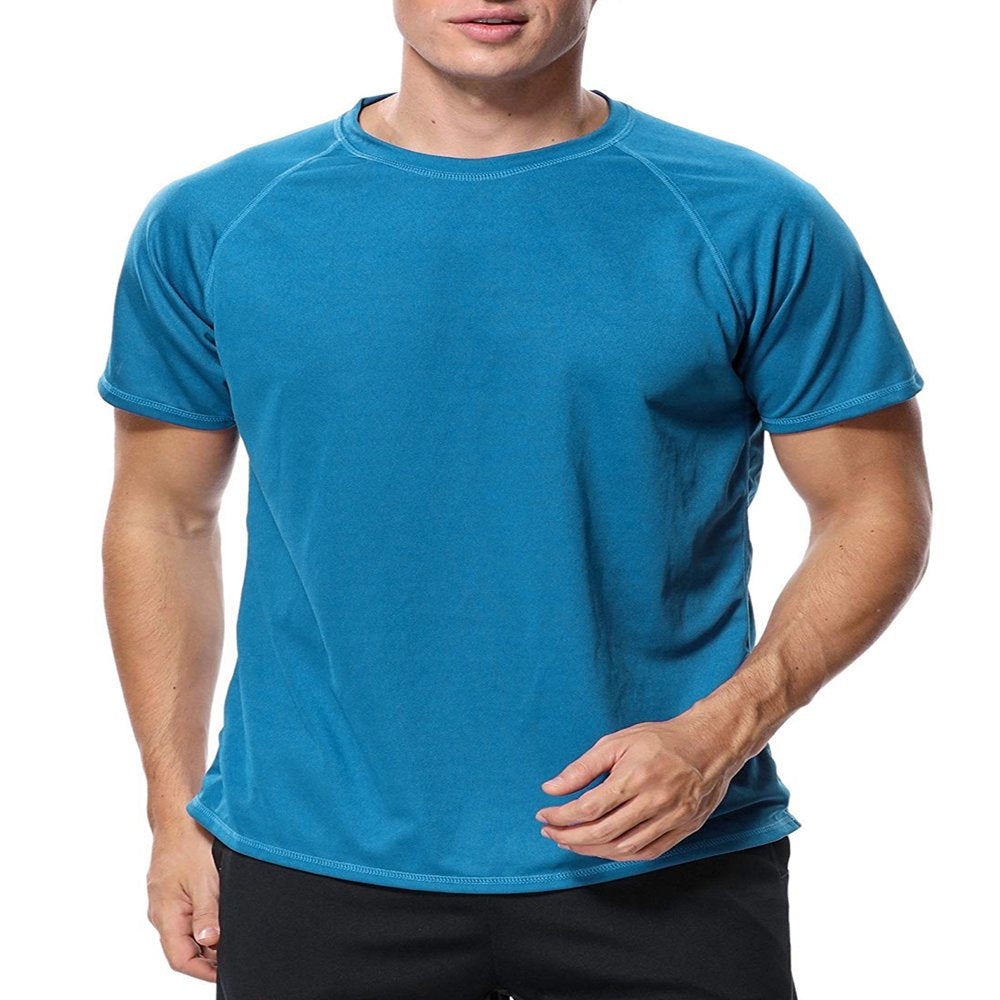 Attraco Men Short Sleeve Rash Guard Swimwear UPF 50+ Running Swimming Shirt Color Block