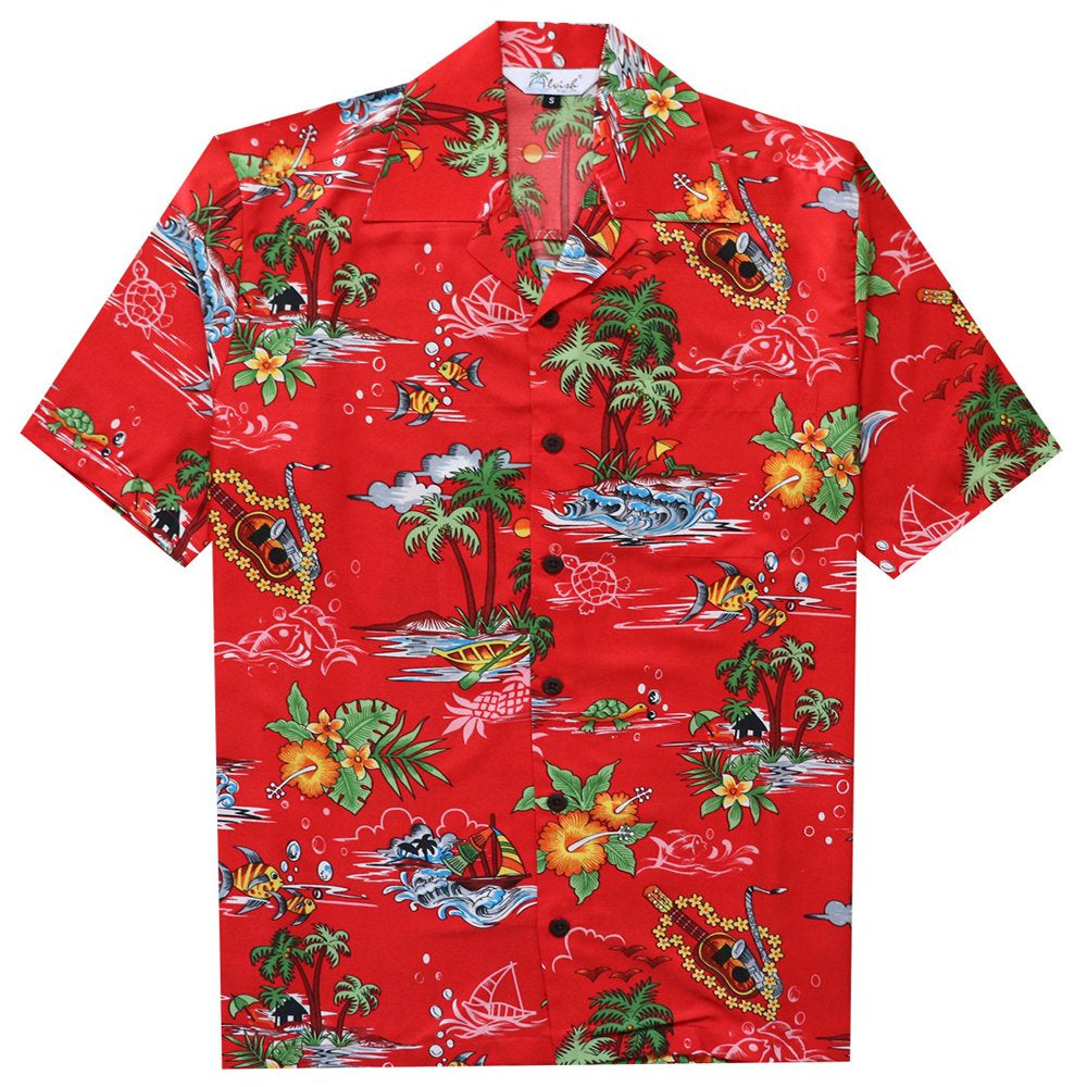 Alvish Hawaiian Shirts for Men 56 Scenic Beach Aloha Party Casual Turquoise S