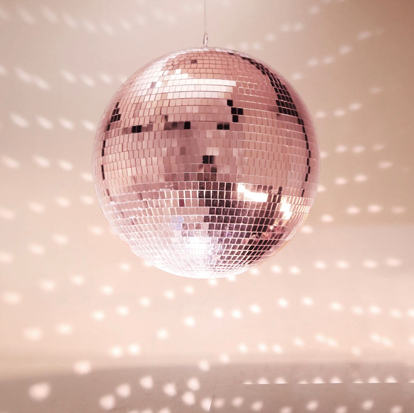 16" Rotating Rose Gold Disco Ball Spinning Hanging Glass Mirrored Ball