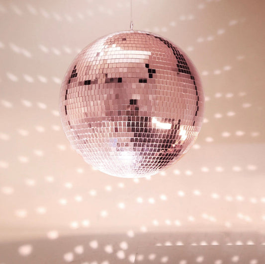 16" Rotating Rose Gold Disco Ball Spinning Hanging Glass Mirrored Ball