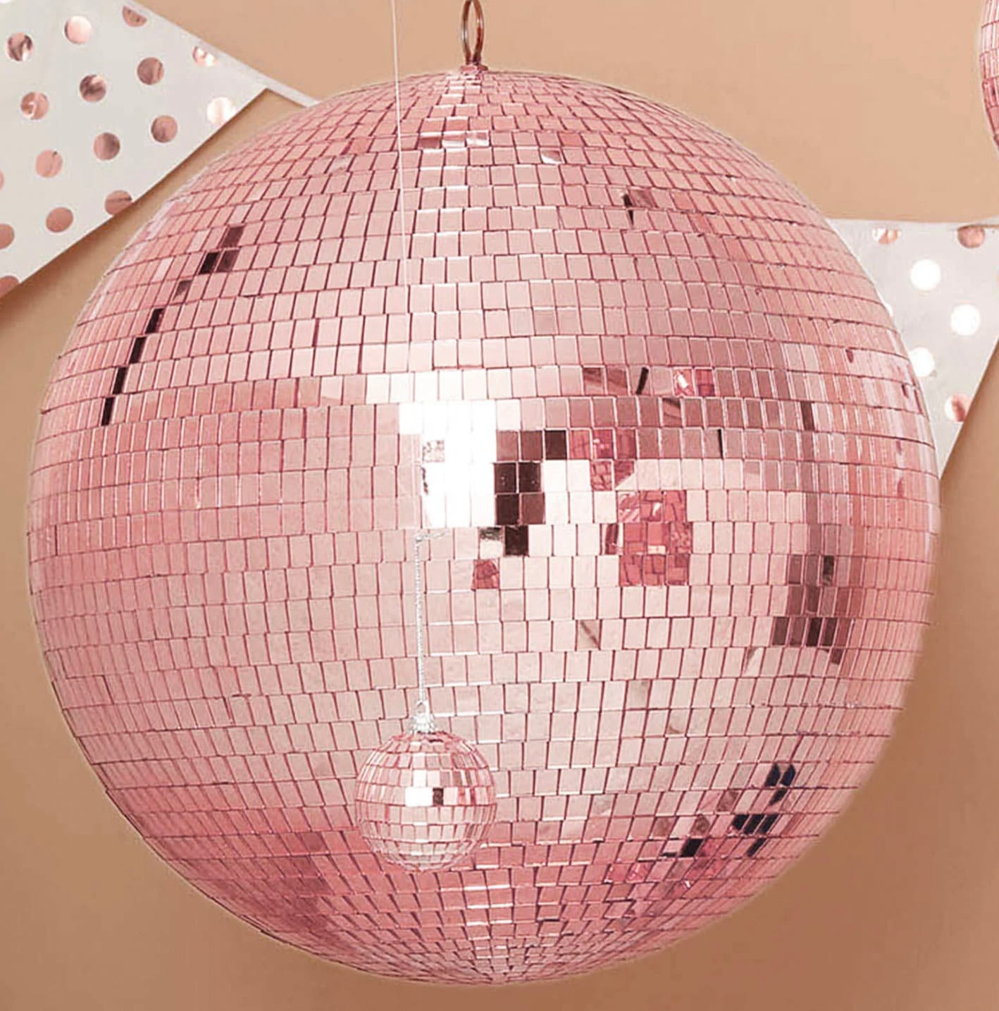 16" Rotating Rose Gold Disco Ball Spinning Hanging Glass Mirrored Ball