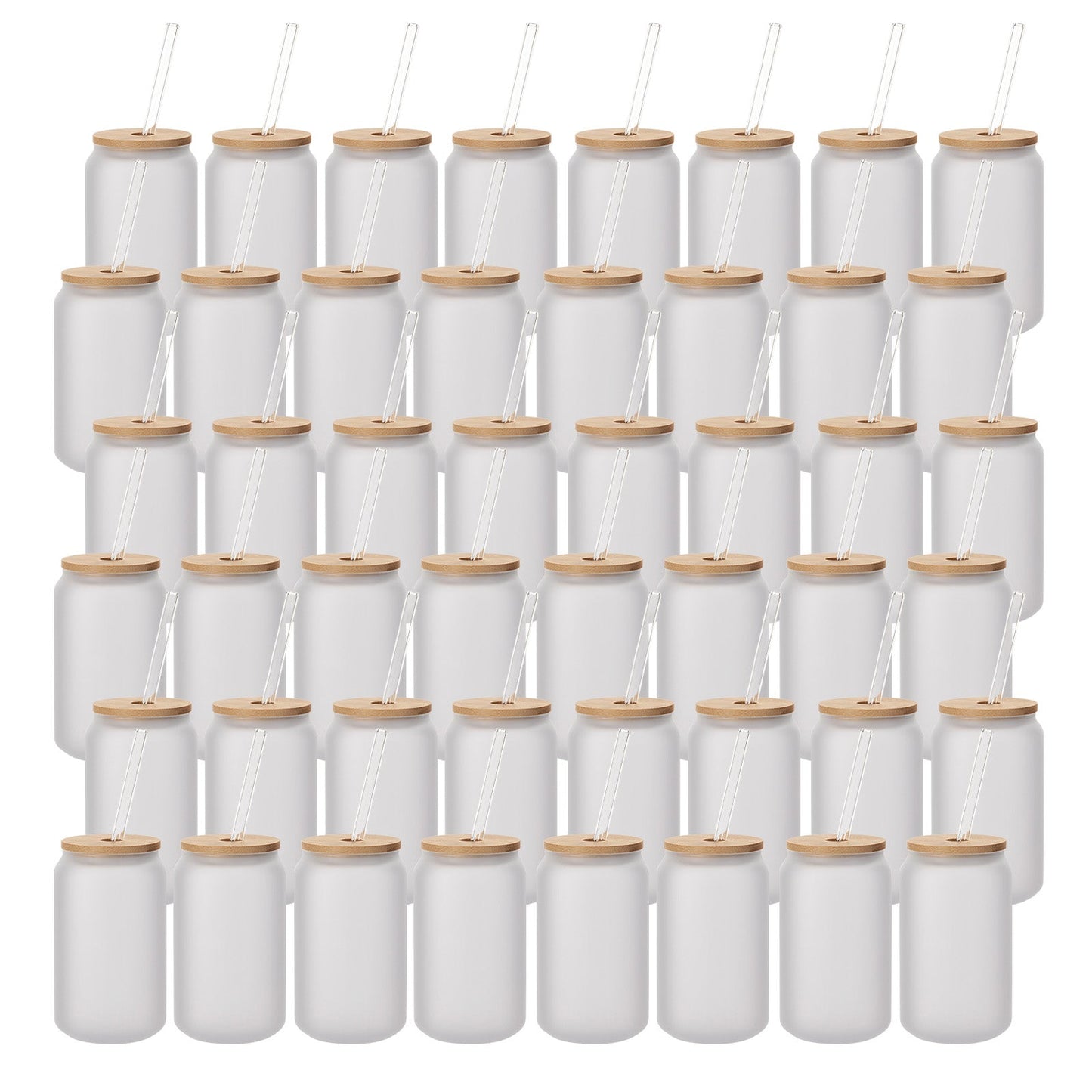 Wholesale Sublimation Glass Beer Can Frosted White Or Clear with Bamboo Lid and Glass Straw 13 OZ 48 Pieces
