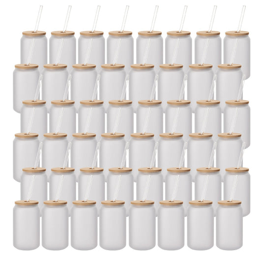 Wholesale Sublimation Glass Beer Can Frosted White Or Clear with Bamboo Lid and Glass Straw 13 OZ 48 Pieces