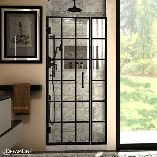 Unidoor Toulon 34-34 1/2 in. W x 72 in. H Frameless Hinged Shower Door in Satin Black